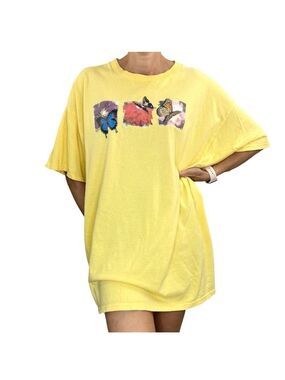 Vintage 90s Delta Pro Weight yellow butterfly print t shirt XXL